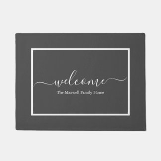 Elegant gray script familienaam welkomstnaam deurmat