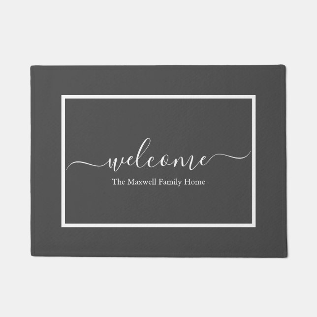 Elegant gray script familienaam welkomstnaam deurmat (Voorkant)