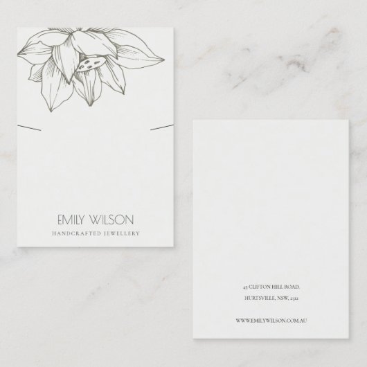 ELEGANT GRAY SILVER LOTUS SIMPLE KETTING DISPLAY VISITEKAARTJE (Voorkant / Achterkant)