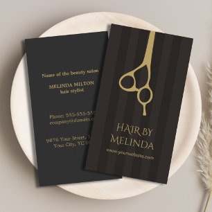 Elegant Gray Stripes Faux Gold Hair Stylist Visitekaartje