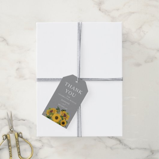 Elegant Gray Sunflower Weddenschap Bedankt Cadeaulabel (Met Touw)