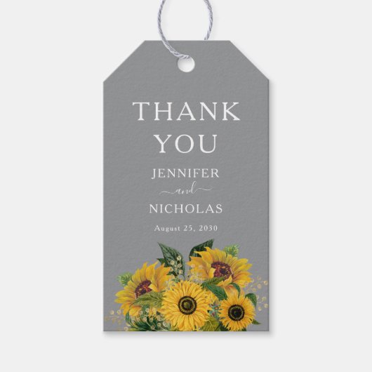 Elegant Gray Sunflower Weddenschap Bedankt Cadeaulabel (Voorkant)
