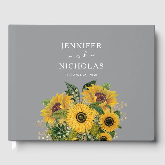 Elegant Gray Sunflower Weddenschap Gastenboek (Voorkant)