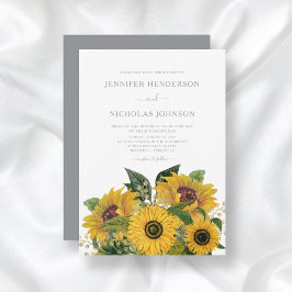 Elegant Gray Sunflower Weddenschap Kaart