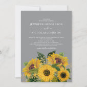 Elegant Gray Sunflower Weddenschap Kaart (Voorkant)
