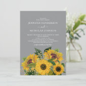 Elegant Gray Sunflower Weddenschap Kaart (Staand voorkant)
