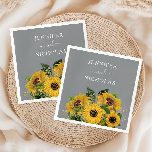 Elegant Gray Sunflower Weddenschap Servet
