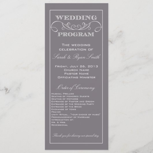 Elegant Gray Swirl Wedding Programme Programmakaart (Voorkant)