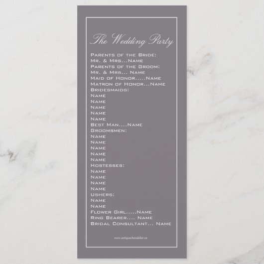 Elegant Gray Swirl Wedding Programme Programmakaart (Achterkant)