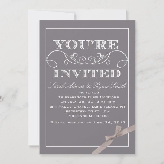 Elegant Gray Wedding Invitation for Ribbon Kaart (Voorkant)