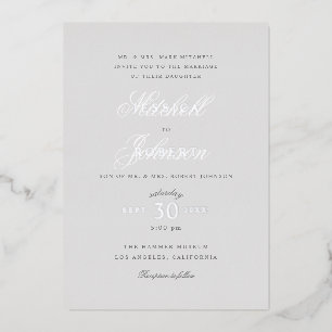 Elegant Gray Wedding Silver Folie Uitnodiging
