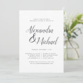 Elegant Gray & White Calligraphy Rehearsal Dinner Kaart (Staand voorkant)