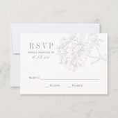 Elegant Gray White Floral Peony Wedding RSVP Kaartje (Voorkant)