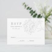Elegant Gray White Floral Peony Wedding RSVP Kaartje (Staand voorkant)