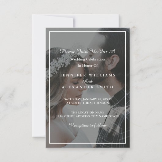 Elegant Gray & White Photo Wedding Invitation Kaart (Voorkant)