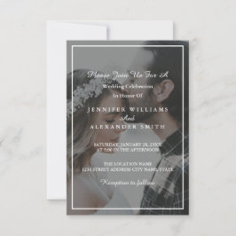 Elegant Gray & White Photo Wedding Invitation Kaart