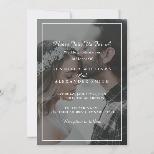Elegant Gray & White Photo Wedding Invitation Kaart (Voorkant)
