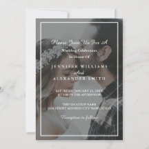Elegant Gray & White Photo Wedding Invitation