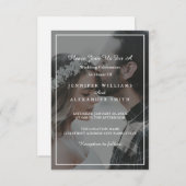 Elegant Gray & White Photo Wedding Invitation Kaart (Voorkant / Achterkant)