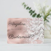 Elegant gray white rose gold marble Bridesmaid  Kaart (Staand voorkant)