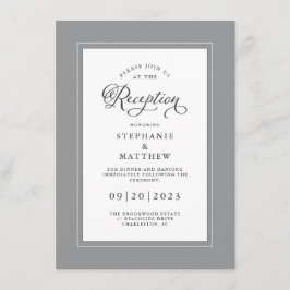 Elegant Gray White Weddenschap Reception Chic Bord Informatiekaartje