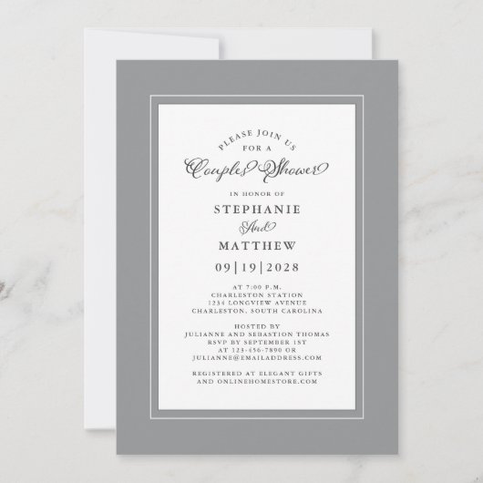 Elegant Gray & White Wedding Couples Shower Kaart (Voorkant)