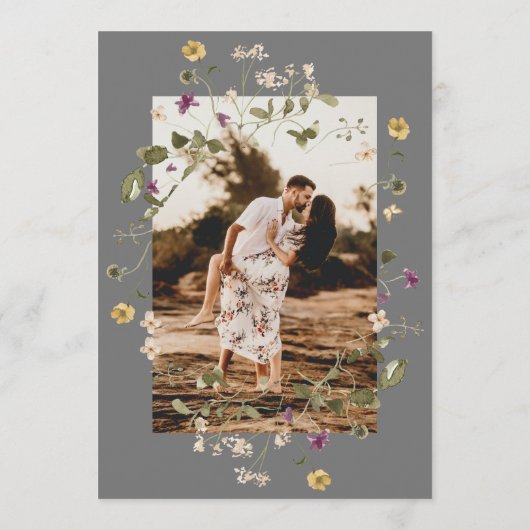 Elegant Gray Wildflower Pampas Floral Foto terug Save The Date (Achterkant)