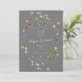 Elegant Gray Wildflower Pampas Floral Foto terug Save The Date (Staand voorkant)