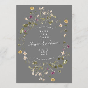 Elegant Gray Wildflower Pampas Floral Foto terug Save The Date
