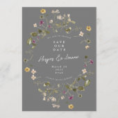 Elegant Gray Wildflower Pampas Floral Foto terug Save The Date (Voorkant)