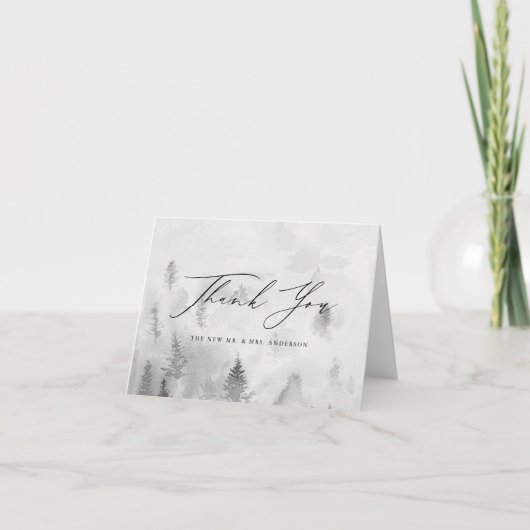 Elegant Gray Winter Forest Wedding Bedankkaart (Voorkant)