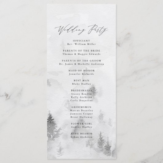 Elegant Gray Winter Forest Wedding Ceremony Programmakaart (Achterkant)