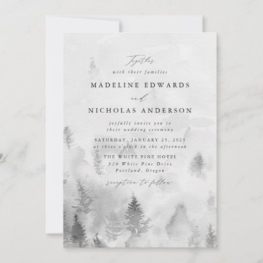 Elegant Gray Winter Forest Wedding Kaart (Voorkant)