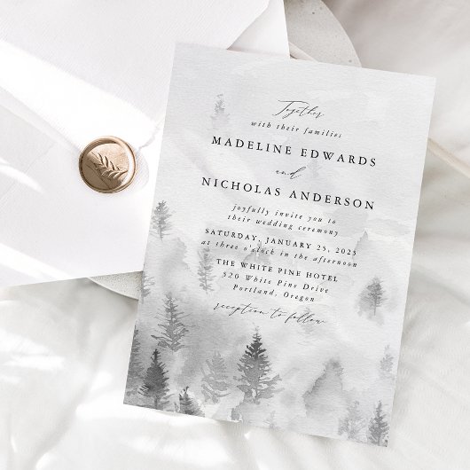 Elegant Gray Winter Forest Wedding Kaart