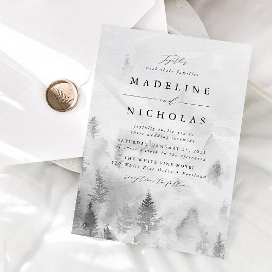 Elegant Gray Winter Forest Wedding Kaart