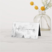 Elegant Gray Winter Forest Wedding Plaatskaartje (Achterkant)
