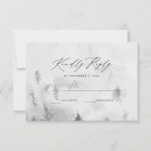 Elegant Gray Winter Forest Wedding RSVP Kaartje (Voorkant)