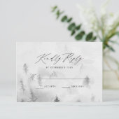 Elegant Gray Winter Forest Wedding RSVP Kaartje (Staand voorkant)