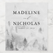 Elegant Gray Winter Forest Wedding Wijn Etiket (Enkel label)