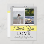 Elegant Gray Yellow Script Weduwfoto collage Bedankkaart (Voorkant / Achterkant)