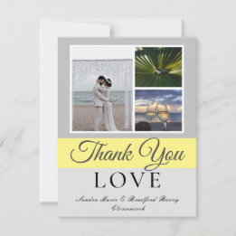 Elegant Gray Yellow Script Weduwfoto collage Bedankkaart
