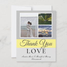 Elegant Gray Yellow Script Weduwfoto collage Bedankkaart