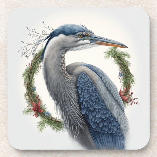 Elegant Great Blue Heron Feestdagen/Kerstmis Bier Onderzetter (Voorkant)
