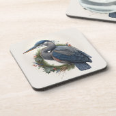 Elegant Great Blue Heron Feestdagen/Kerstmis Bier Onderzetter (Linkerzijde)