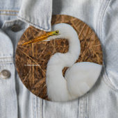Elegant Great Egret in de Reeds Ronde Button 6,0 Cm (In situ)