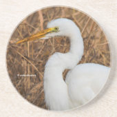 Elegant Great Egret in de Reeds Zandsteen Onderzetter (Voorkant)
