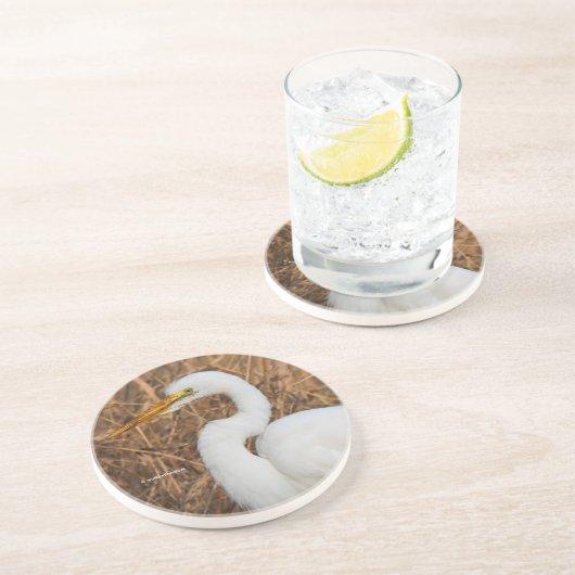 Elegant Great Egret in de Reeds Zandsteen Onderzetter (Zijkant)