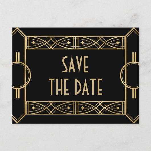 Elegant Great Gatsby Art Deco Save the Dates Aankondigingskaart (Voorkant)