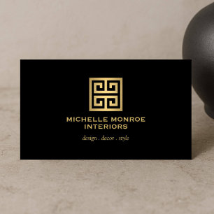 Elegant Greek Key Designer Logo Gold/Black Visitekaartje