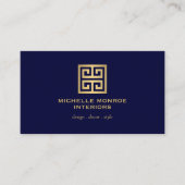 Elegant Greek Key Designer Logo Gold/donkerblauw Visitekaartje (Voorkant)